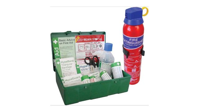 Workplace first aid kit and fire extinguisher
