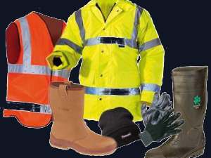 High-visibility workwear and safety boots