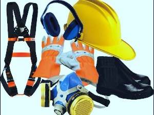 Safety harness, helmet, gloves and respirator